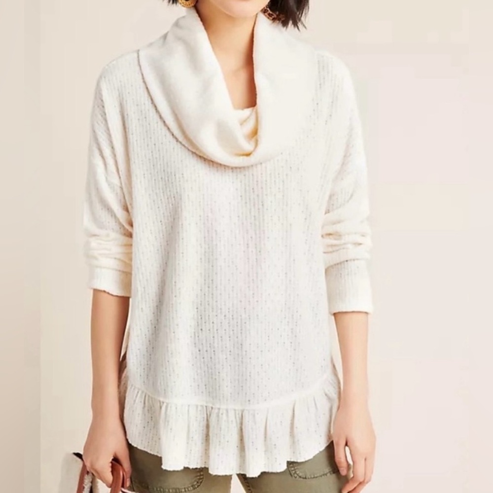 Maeve by Anthropologie Cream Cowl Neck Sweater